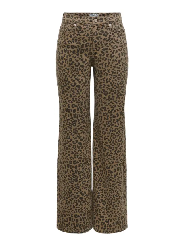 Only Onlmadison Ψηλόμεσο Παντελόνι σε Φαρδιά Γραμμή με Animal Print Leopard - L