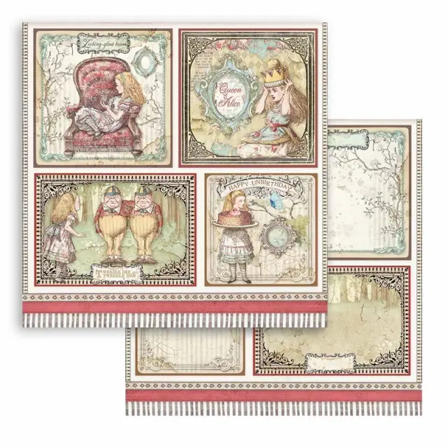 Χαρτί scrapbooking διπλής όψης 30x30cm Stamperia, Alice cards