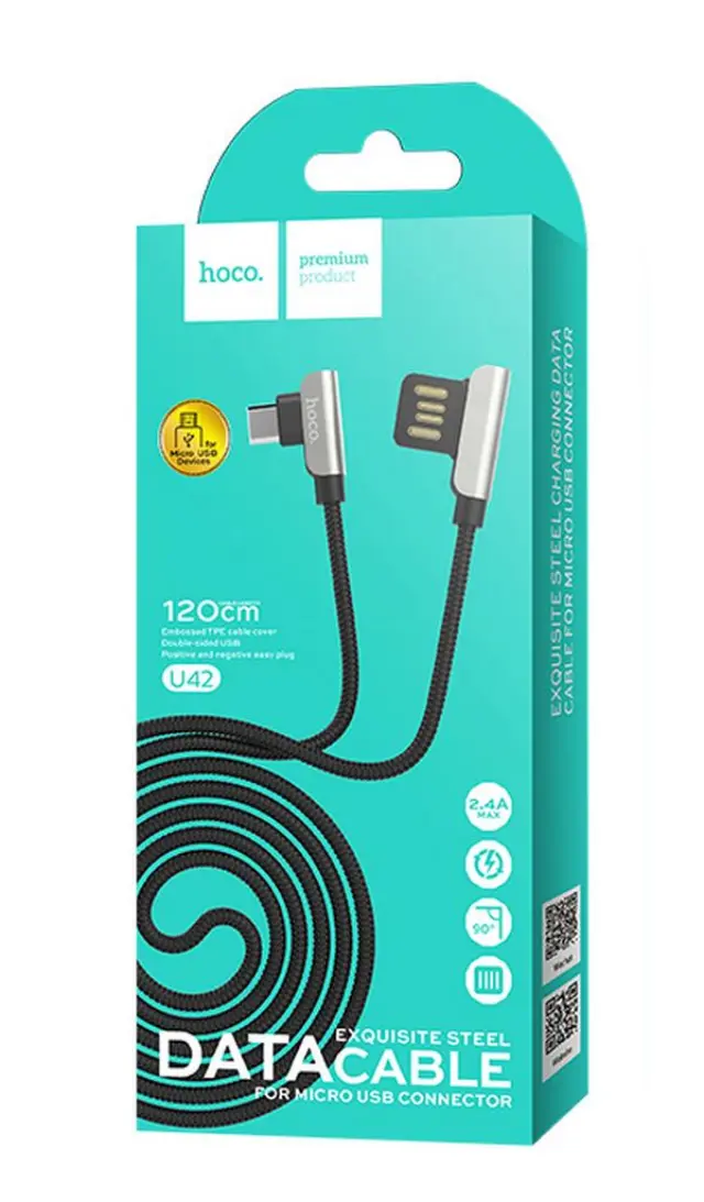 Καλώδιο σύνδεσης Hoco U42 Exquisite Steel USB σε Micro-USB Fast Charging 2.4A Μαύρο 1.2m 2
