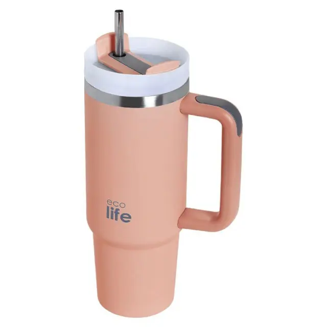Ecolife® - Ανακυκλώσιμο Handled Tumbler Θερμός BPA Free 900ml- Flamingo Pink.
