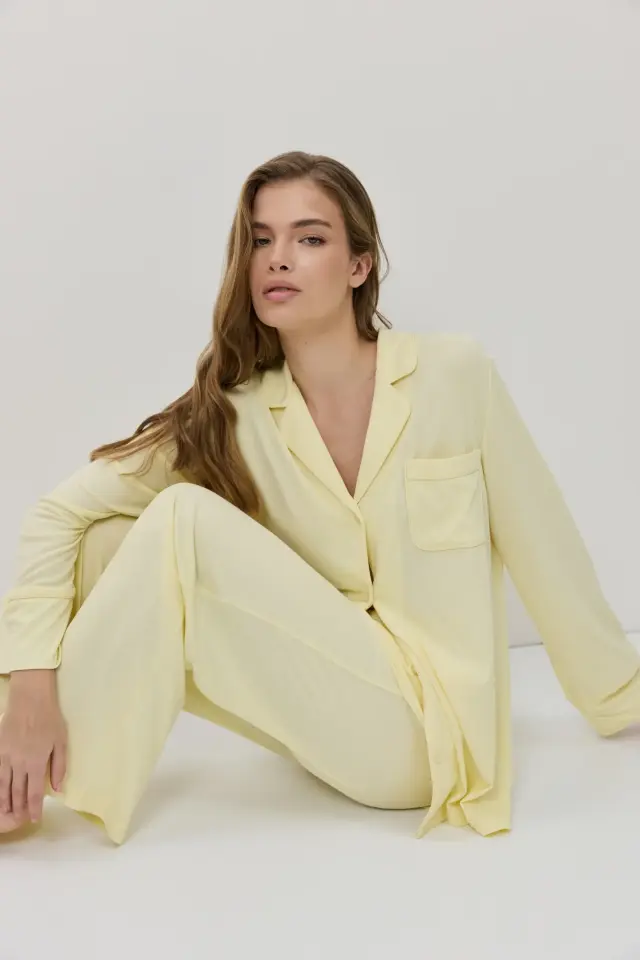 Aruelle Cassia Rib Πιτζάμα Με Κουμπιά Pale Yellow