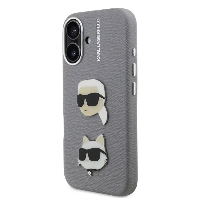 Karl Lagerfeld Grained PU K&CH Heads Case for iPhone 16 Grey 2