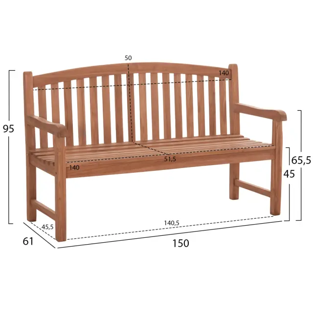 ΠΑΓΚΑΚΙ ΚΗΠΟΥ 3ΘΕΣΙΟ FB918125 ΞΥΛΟ TEAK--ΦΥΣΙΚΟ 150x61x95Υεκ. 2