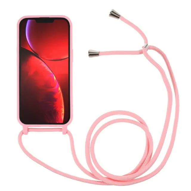 Θήκη Σιλικόνης Με Κορδόνι Για Το Λαιμό Soft Silicone Για iPhone 13 Pro - Ανοιχτό Ροζ OEM 2