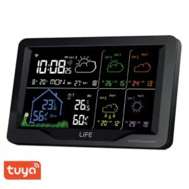 TUYA Smart Wi-Fi μετεωρολογικός σταθμός με ασύρματο εξωτερικό αισθητήρα, έγχρωμη οθόνη LCD 7.5\" και πρόγνωση καιρού 5 ημερών. 2