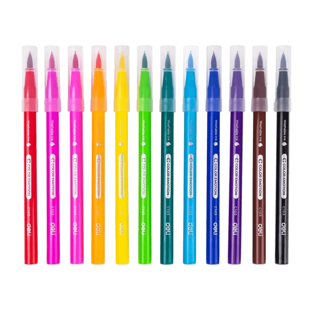 Deli Color Emotion Πλενόμενοι Μαρκαδόροι Ζωγραφικής με Μύτη Πινέλο 12 Χρώματα 10304 2