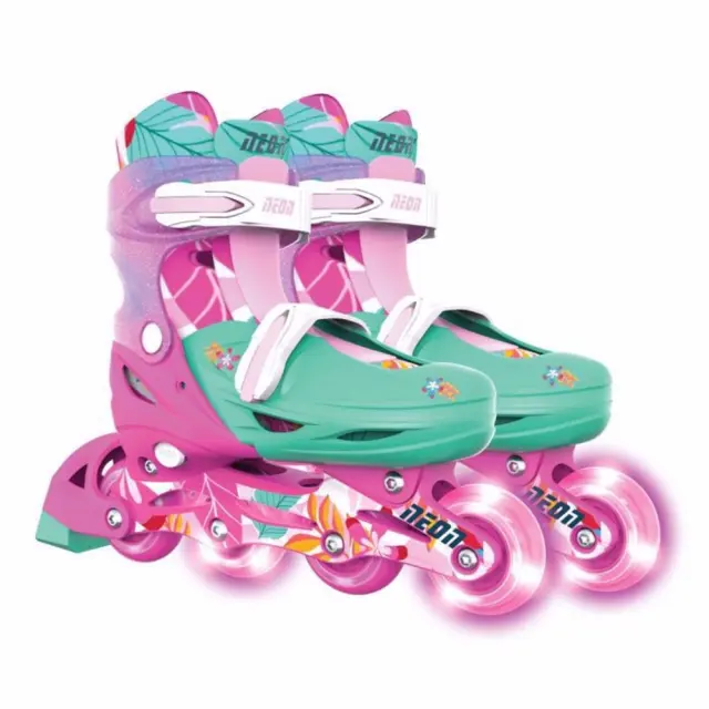 Yvolution Neon Combo Floral Skates 2 in 1 - Ρυθμιζόμενου μεγέθους ροζ παιδικά rollers 2