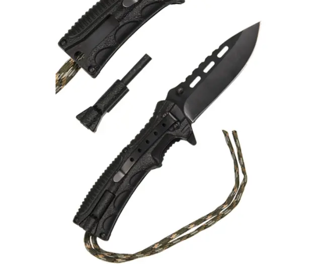 Mil-Tec One Hand Knife Paracord with Fire Starter Camo-Σουγιάς Επιβίωσης Camo