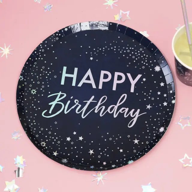 Πιάτα 23εκ. ιριδίζοντα Happy Birthday