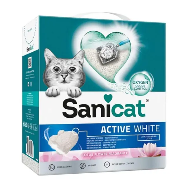 Συγκολλητική Άμμος Γάτας Sanicat Clumping Active White Lotus Flower με Άρωμα Λωτού 10lt (8,8kg)