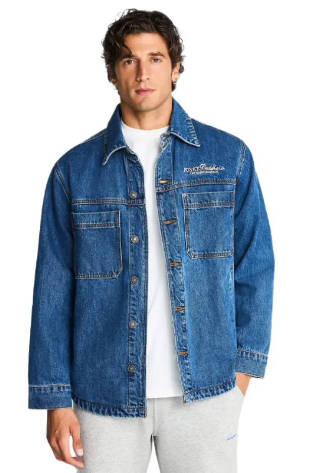 FunkyBuddha ανδρικό τζιν overshirt με τσέπες FBM014-071-05-1 2