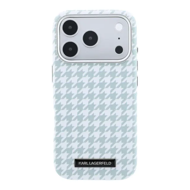 Karl Lagerfeld PU Houndstooth Resin Plate MagSafe Case for iPhone 17 Pro Blue 3