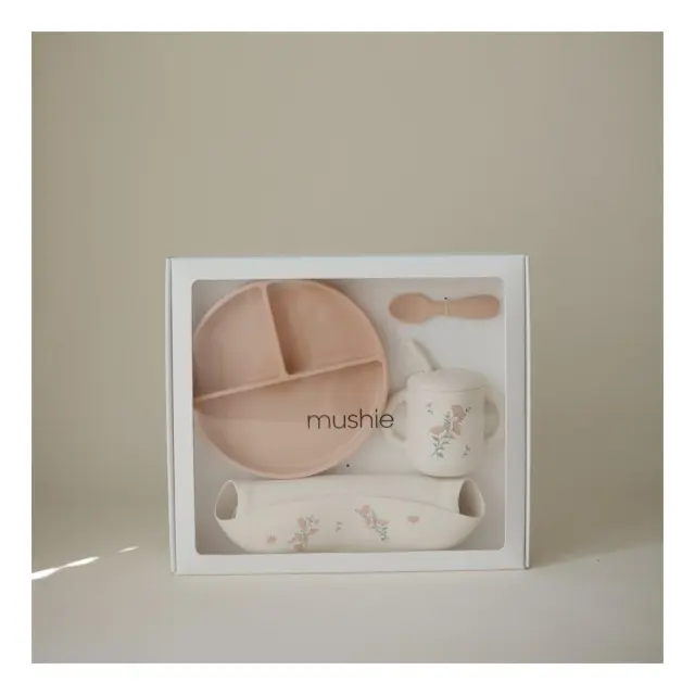 Σετ Δώρου 4 Τεμαχίων Φαγητού Pink Flowers - Mushie 2