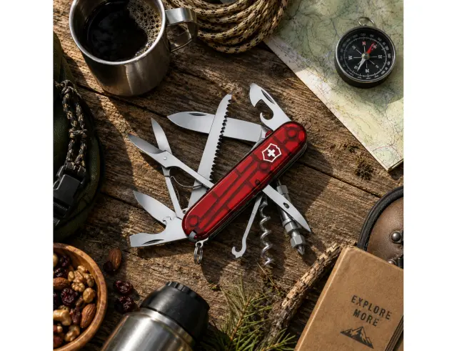 Ελβετικός Σουγιάς Victorinox Huntsman Lite με 21λειτουργίες και μήκος 9.1cm - Red Transparent1.7915.T