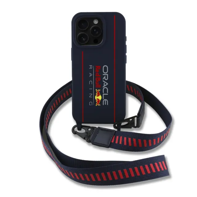 Red Bull Silicone Vertical Logo MagSafe Case + Crossbody Strap for iPhone 16 Pro Navy 2