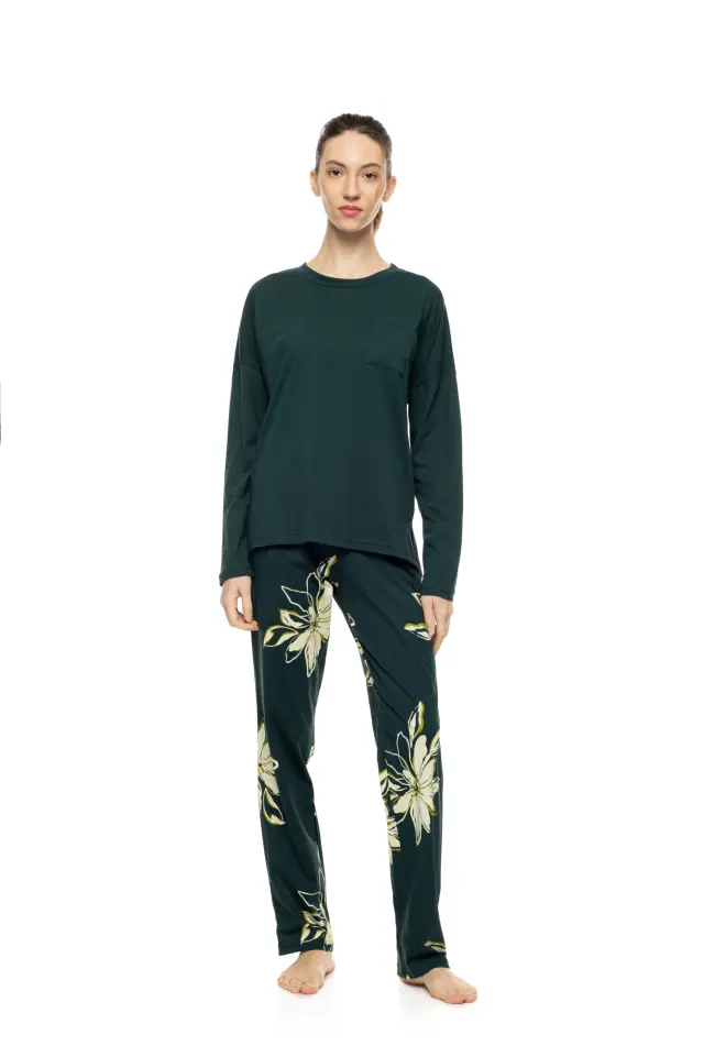Pink Label Pyjama Emerald Flower σετ γυναικεία χειμερινή πυτζάμα W1922-1