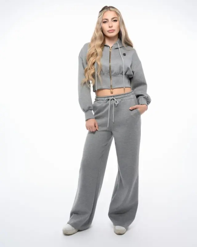 Ghetto Women’s Grey Cropped Zip Hoodie + Wide-Leg Jogger Set