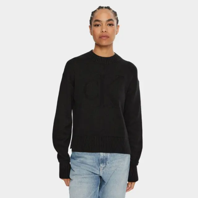 Calvin Klein Jeans - Γυναικείο Πουλόβερ Ημιζιβάγκο Intarsia Loose Regular Fit J20J224224-BEH Μαύρο - XL
