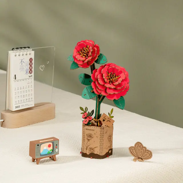 Robotime Wooden Bloom Craft Red Camellia TW031 2