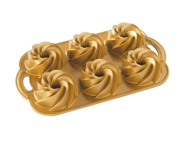 Φόρμα για 6 μικρά κέικ Heritage Nordic Ware Premier Gold με τρύπα και διαστάσεις 38x22.5x4.5cm88077 2