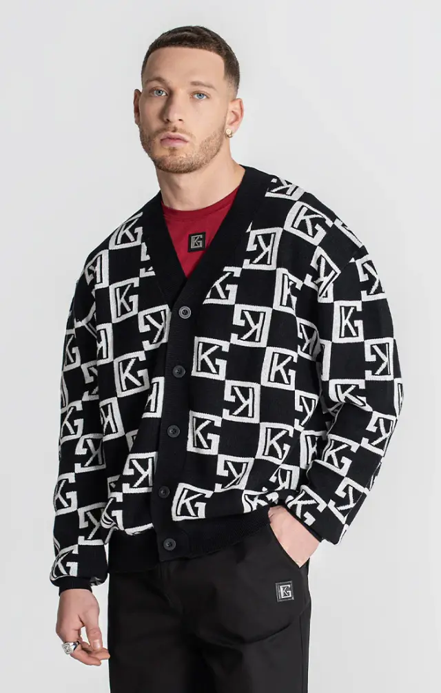 Gianni Kavanagh Ανδρική CLONE Πλεκτή Ζακέτα Regular-Fit Βαμβακερή – Black & White - S