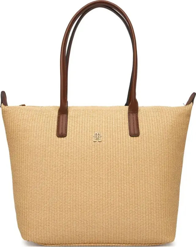 Tommy Hilfiger Γυναικεία Μεγάλη Τσάντα Tote Popette Raffia Μπεζ