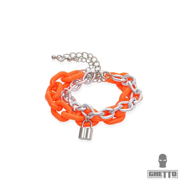 Ghetto Orange Acrylic Chains Bracelet 2pcs