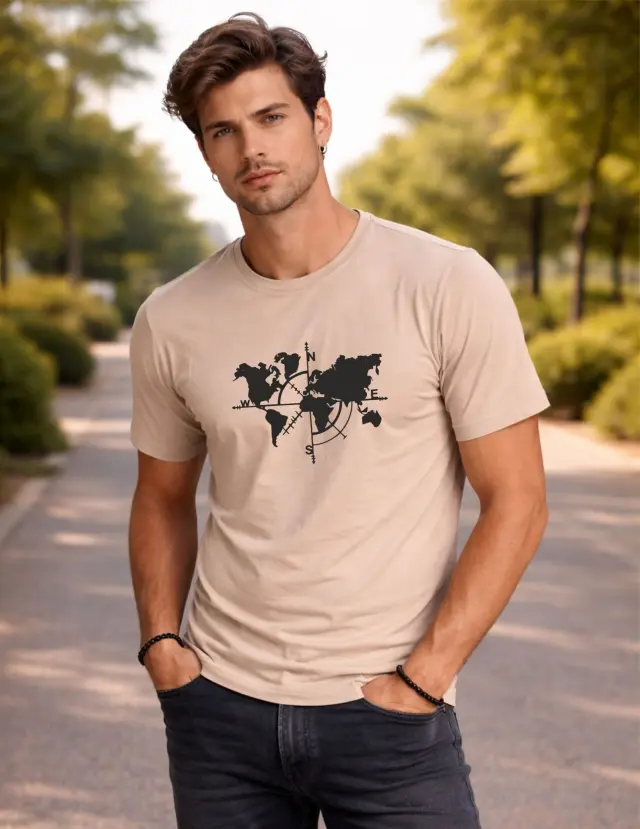 T-shirt Noshame® Μπεζ με τύπωμα Χάρτης - 152615 - XXL