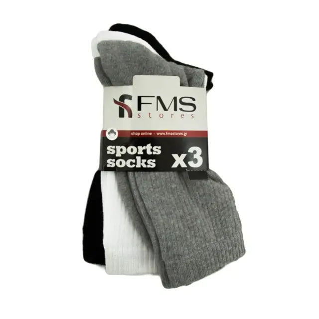 FMS Unisex Κάλτσες Sports - Τριπλό Πακέτο, Χρώμα Λευκό/Μαύρο/Γκρι