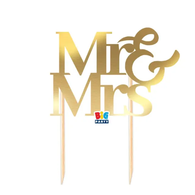 Διακόσμηση Τούρτας Cake Topper Italic Mr& Mrs Gold