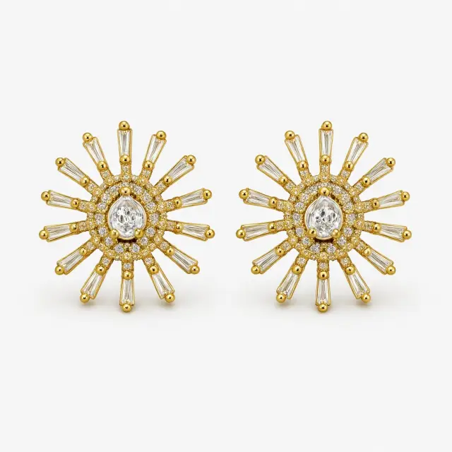 Ghetto Sunburst Stud Earrings Gold Plated in Stainless Steel