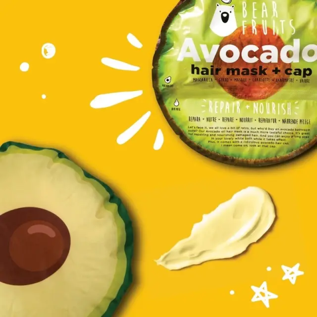 BearFruits Avocado Μάσκα Μαλλιών για Επανόρθωση και Περιποίηση, 20ml & Σκουφάκι Αβοκάντο, 1 τεμ, 1σετ 3