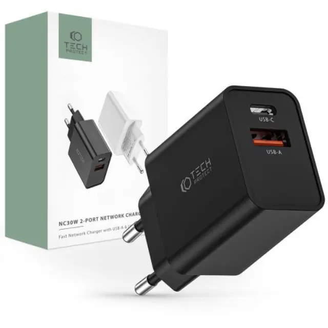 Tech-Protect® Φορτιστής Χωρίς Καλώδιο με Θύρα USB-A και Θύρα USB-C Power Delivery / Quick Charge 3.0 - Black