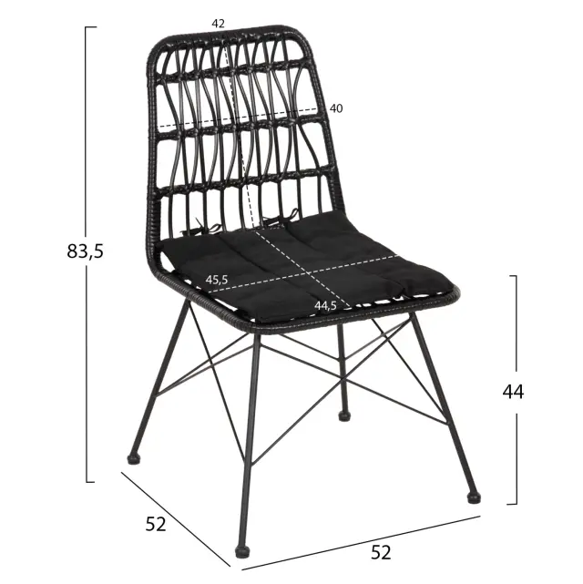 ΚΑΡΕΚΛΑ ΕΞ.ΧΩΡΟY FB95453.12 ΜΕΤΑΛΛΟ-ΜΑΞΙΛΑΡΙ-WICKER ΜΑΥΡΟ 52x52x83,5Yεκ. 2