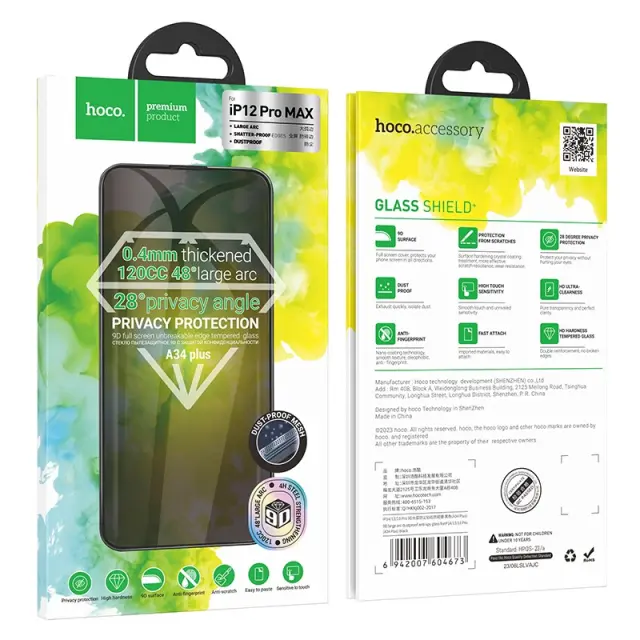 Tempered Glass Hoco A34 Plus 9D Large Arc Dustproof Anti-spy 0.4mm για Apple iPhone 12 Pro Max 2