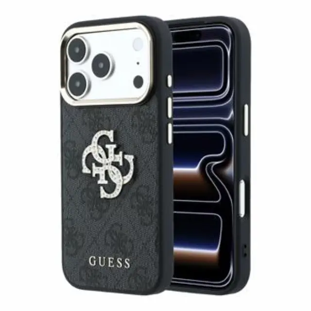 Guess PU 4G Strass Metal Logo Case for iPhone 18 Pro Max Black