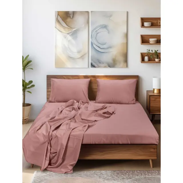 Σεντόνι SLEEK PINK MADI υπέρδιπλο με λάστιχο: 160 x 200+35 εκ.