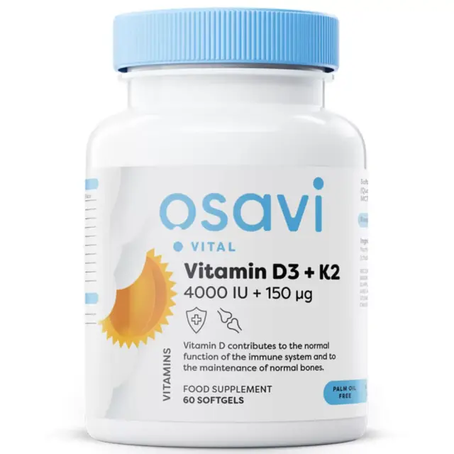 Vitamin D3 + K2 4000iu + 150mcg 60 Softgels (Osavi)