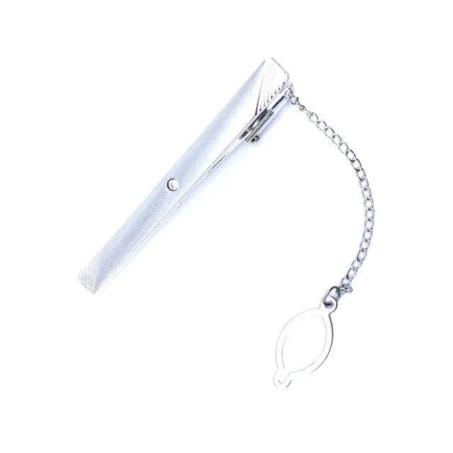 Ασημί Κλιπ Γραβάτας 6 cm με Αλυσίδα – LGTC-M15