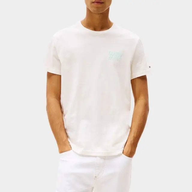 Tommy Hilfiger - Ανδρικό T-shirt με Λογότυπο DM0DM21863-YBH Εκρού - XL