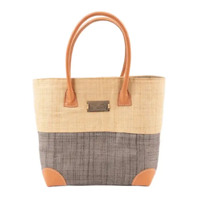 Rock Club Γυναικεία Τσάντα Raffia Χειροποίητη 30x28x18εκ, Χρώμα Εκρού-Ανθρακί - ONESIZE