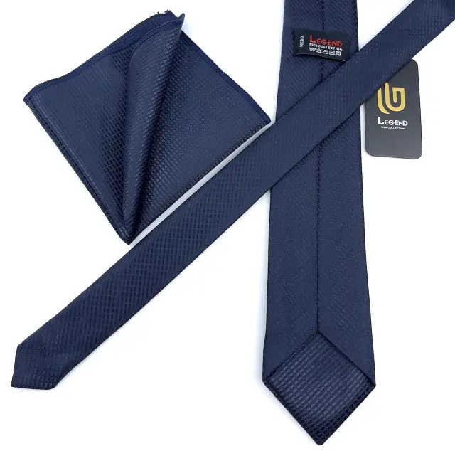 Μπλε Σχεδιαστική Γραβάτα Microfiber Σετ με Μαντηλάκι 3
