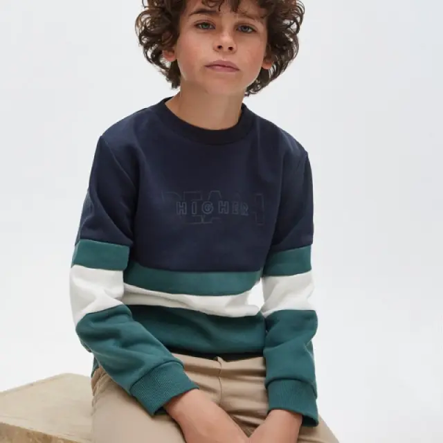 Junior 10 έως 18 ετών Φούτερ χρωματιστές λωρίδες ναυτικό μπλε - 10Ε
