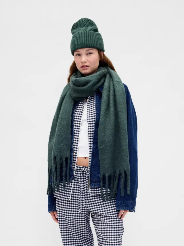 Brushed Fringe Κασκόλ Deep hunter green - ONESIZE