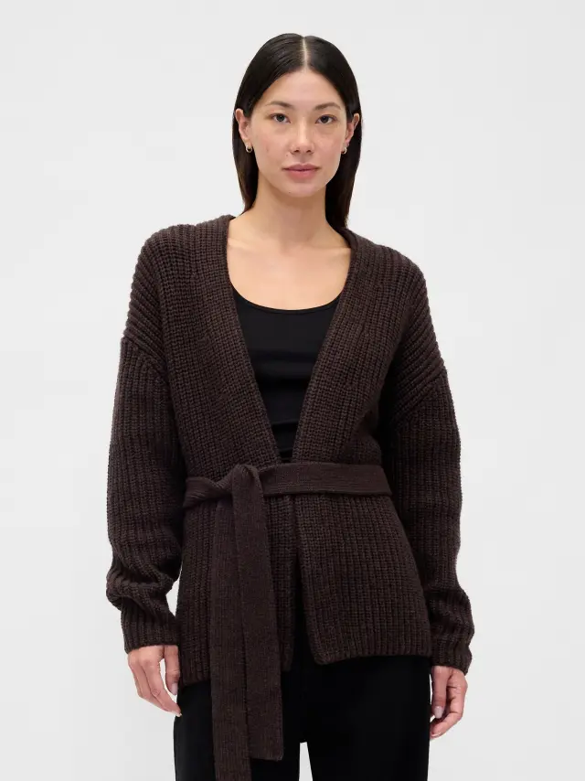 Καφέ Oversized Ζακέτα με Ζώνη Terra brown
