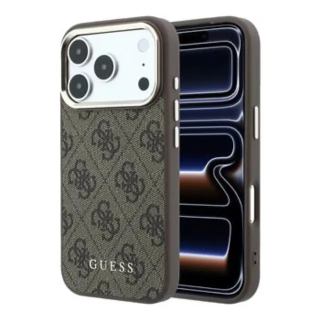 Guess PU Leather 4G Gold Frame MagSafe Case for iPhone 18 Pro Max Brown