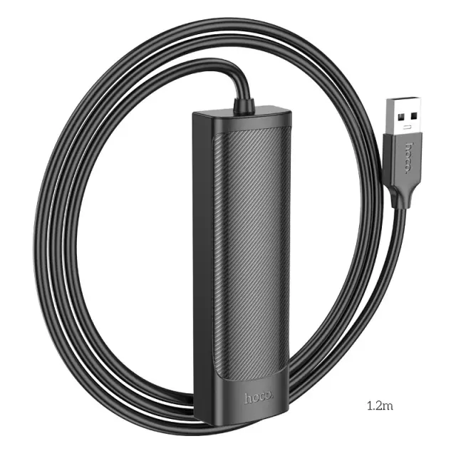 Hub USB Hoco HB41 Easy Safety 4-in-1 USB2.0 σε 4xUSB2.0 480Mbps 5V/3A Μαύρο 1.2m 3