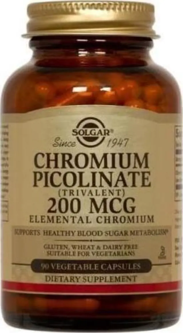 Solgar Chromium Picolinate 200mcg Συμπλήρωμα Διατροφής με Χρώμιο για την Ενίσχυση του Μεταβολισμού, 90veg.caps