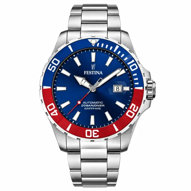 Ανδρικό Αυτόματο Ρολόι Festina Diver Sapphire F20531/5 Μπλε Καντράν με Ατσάλινο Μπρασελέ