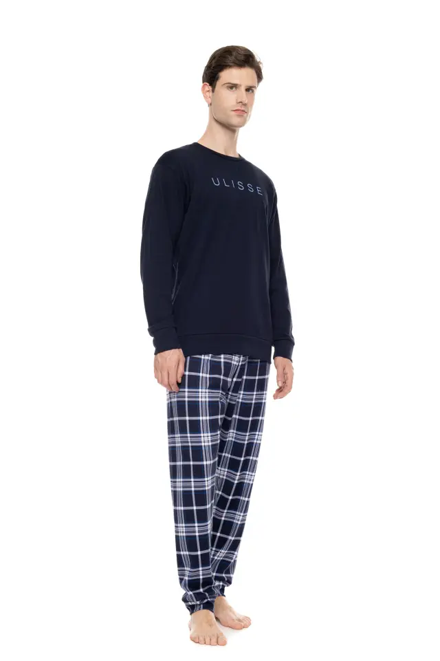 Ulisse Midnight Blue Plaid σετ ανδρική χειμερινή πυτζάμα W-M843-1 2